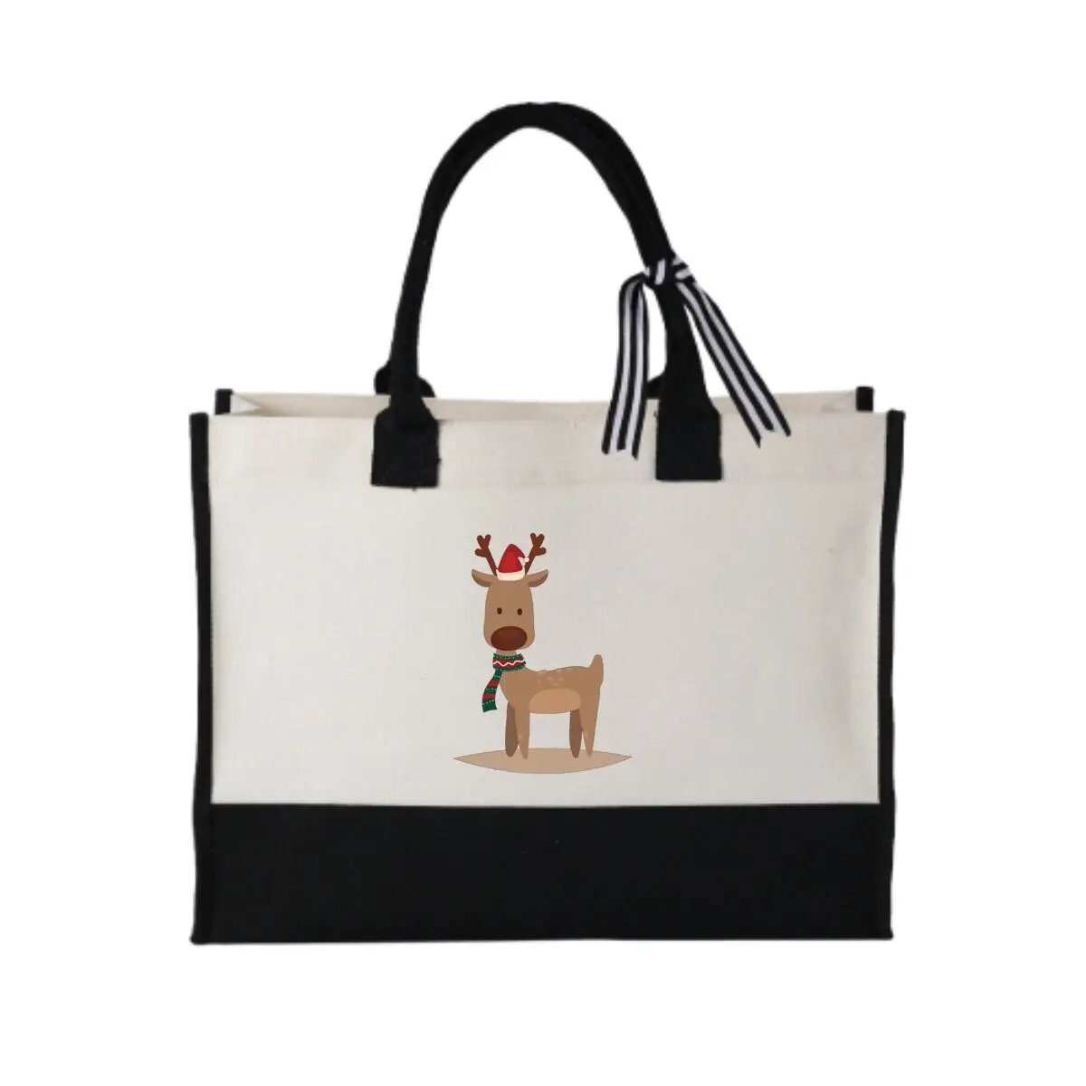 

Праздничная рождественская сумка-тоут с изображением северного оленя в стиле пэчворк для зимних праздничных подарков