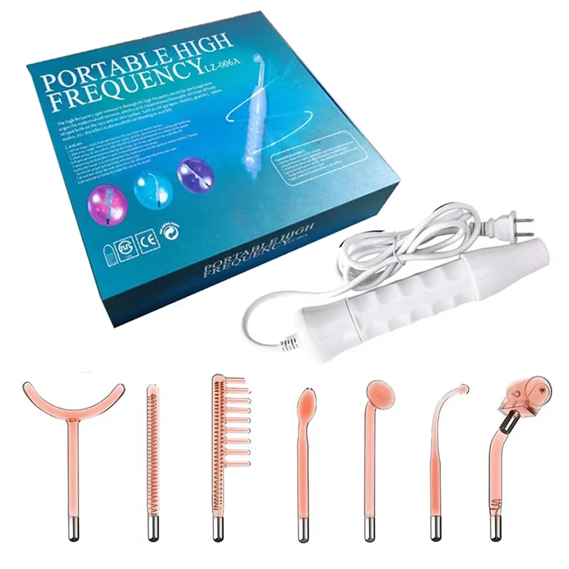 Handheld High Frequency Skin Therapy Wand Acne Massage Rejuvenation Skin Tightening & Wrinkle Reduction 7 Piece Tool Set