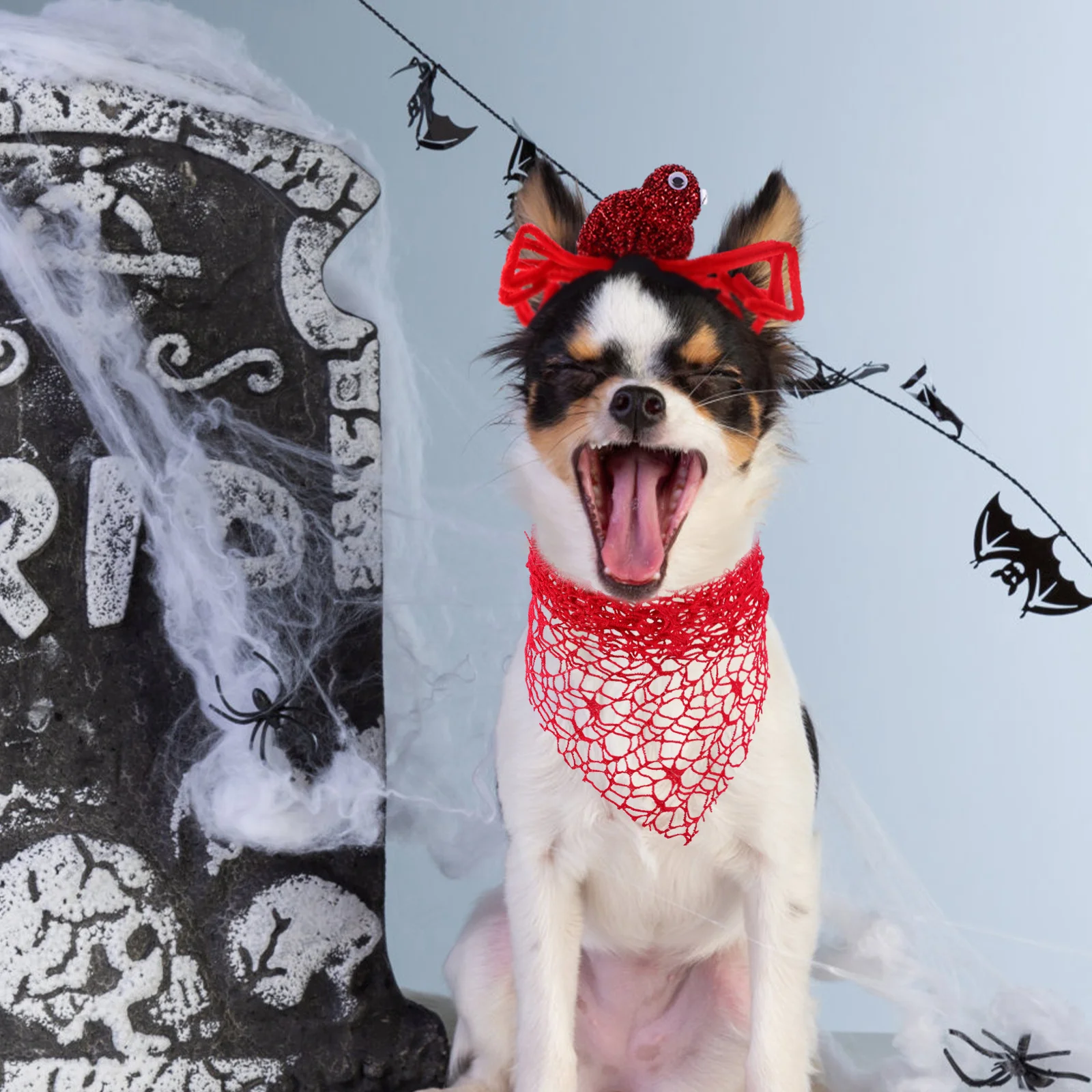 

2pcs Pet Bandana Headband Set Halloween Spider Headdress For Dogs Cats Ghost Costume Triangle Scarf Dog Bibs Spider Bandana Pet