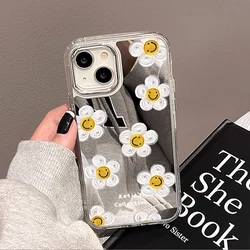 Make Up Mirror Flower Case for iPhone 15 Pro Max Funda Coque iPhone 11 13 14 12 XR X XS Luxury Soft Silicon Electroplated Covers