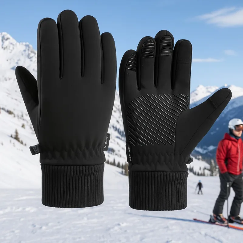 

2025 черные зимние теплые велосипедные перчатки, водонепроницаемые спортивные перчатки для бега, мотоцикла, лыж, флисовые перчатки с сенсорным экраном для мужчин и женщин