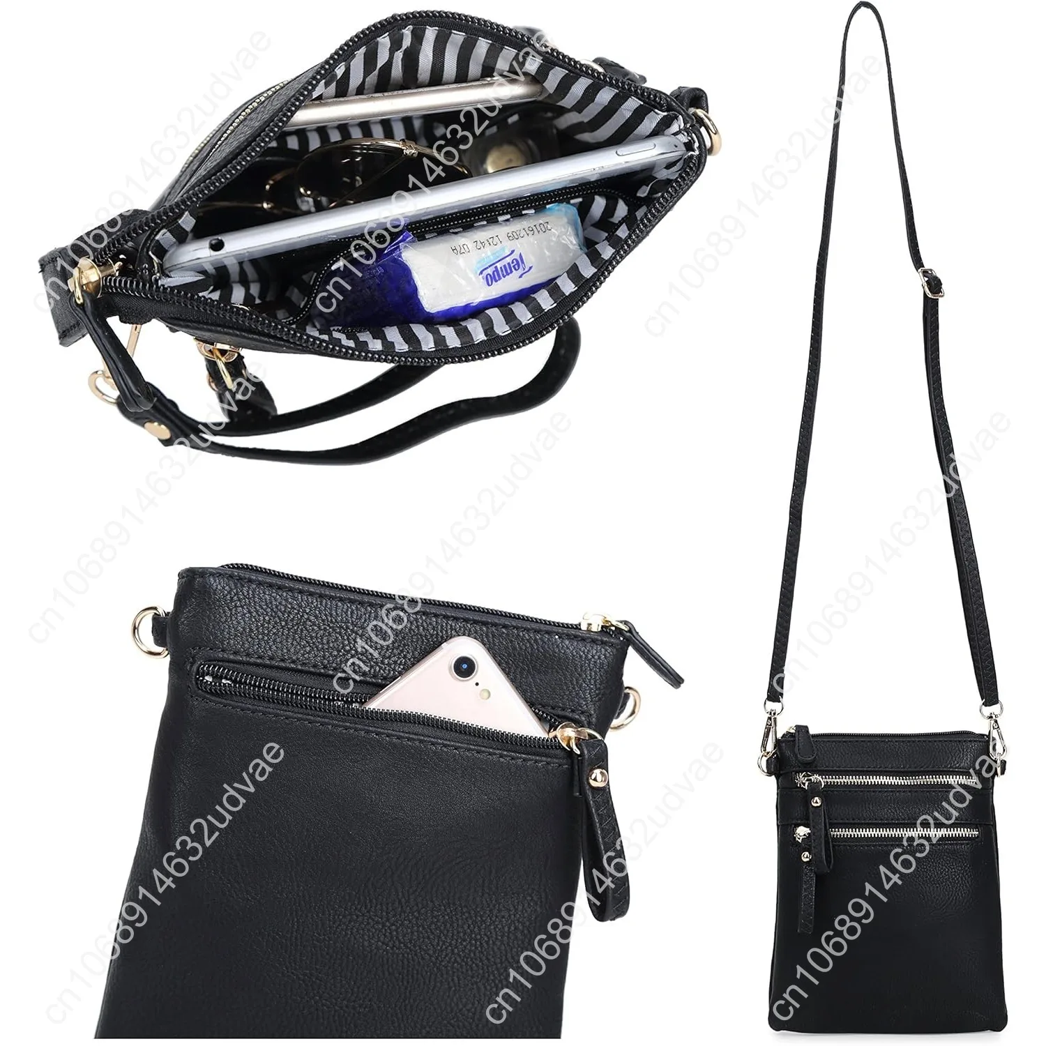 Solene Small Crossbody Bag for Women, Multi Zip Pockets with Detachable Wristlet, Lightweight Travel Purse, Cell Phone Pouch