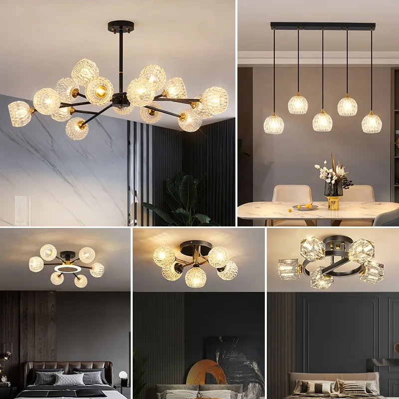 All-copper light luxury crystal chandelier dining room bedroom modern simple Nordic living room light ceiling light whole house