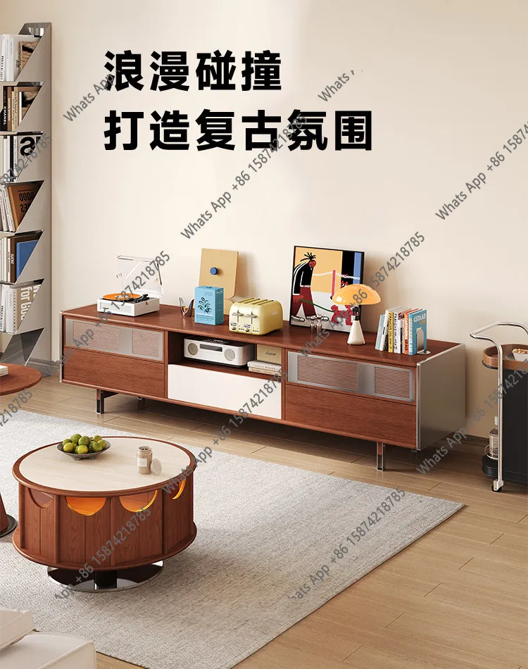 Medieval TV Cabinet Solid Wood Storage Locker Integrated Small Apartment Living Room Stainless Steel Bauhaus 2026 New