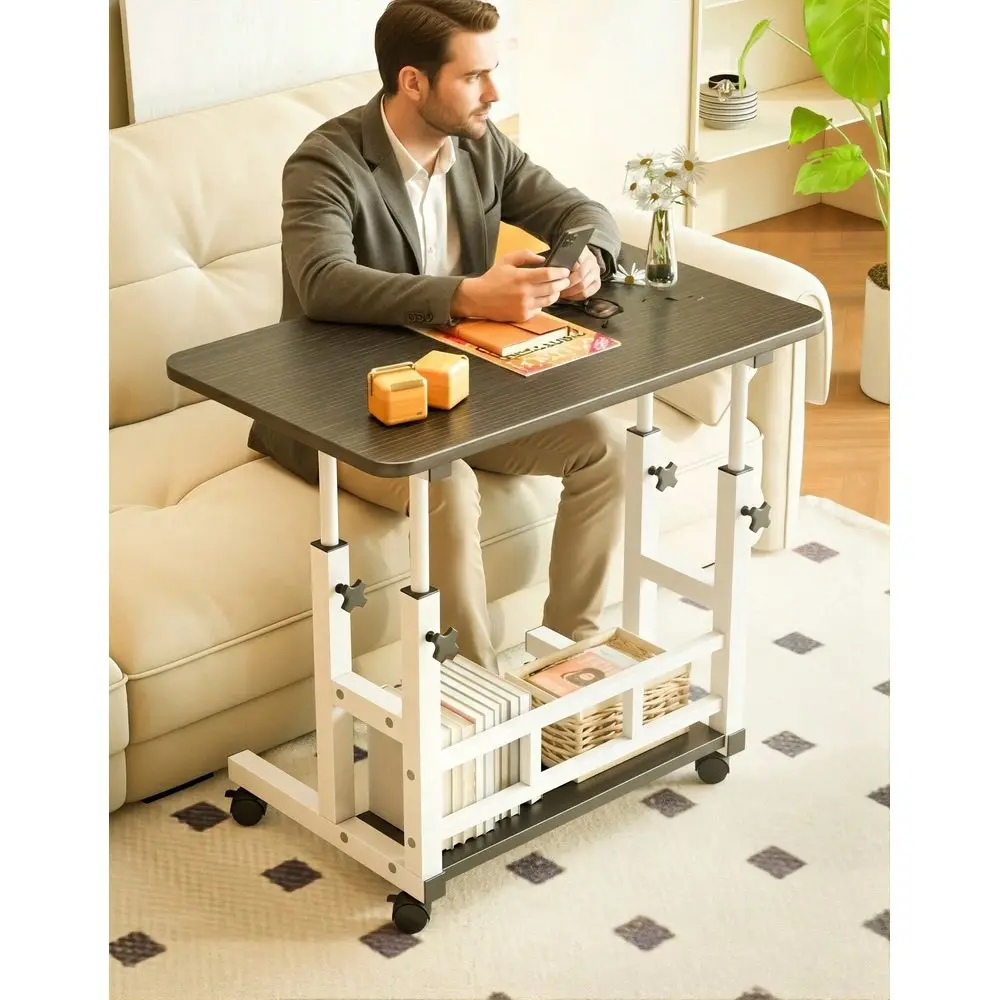 

Adjustable Height Sofa Side Table, Adjustable Bedside Table, 3 Tier Shelves Overbed Table With 360 Swivel Wheels 23.635.4in Hei