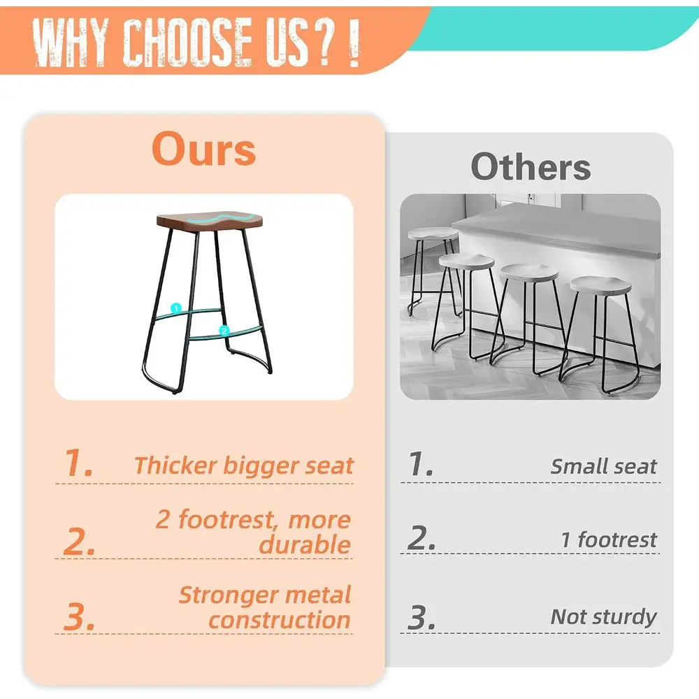 Set of 4 Metal Bar Stools, Brown, Counter Height Kitchen Island Chairs for Dining - view 6