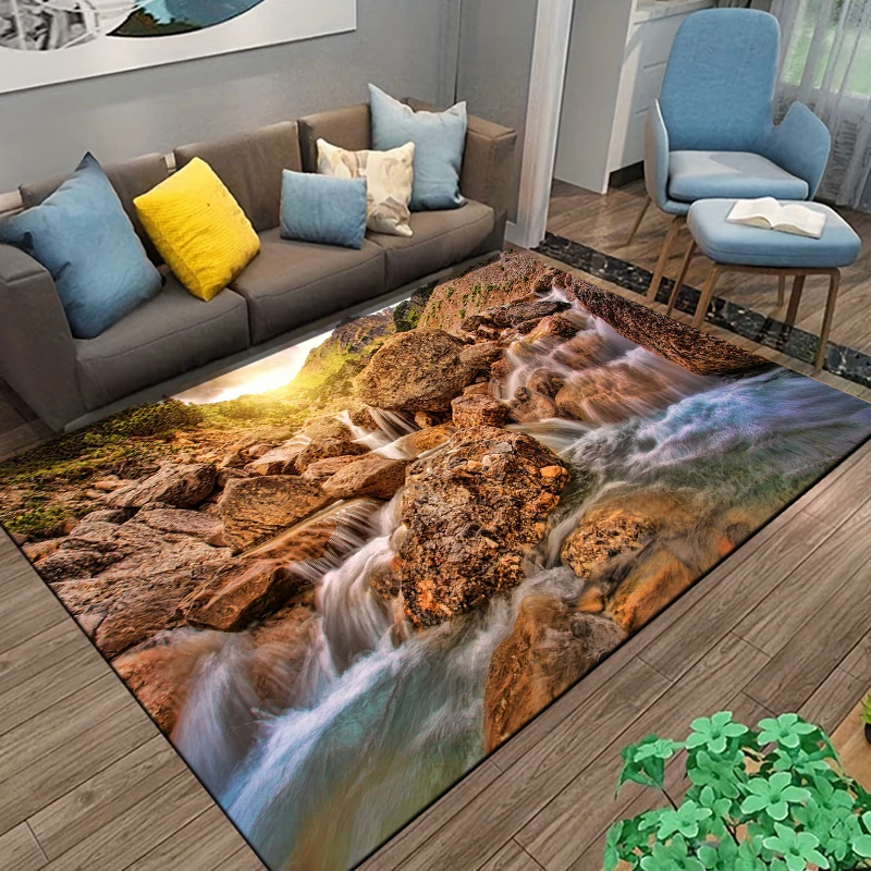 Natural Scenery 3D Carpet For Living Room Green Forest Waterfall Landscape Rug Bedroom Anti-slip Carpet In The Bathroom Large