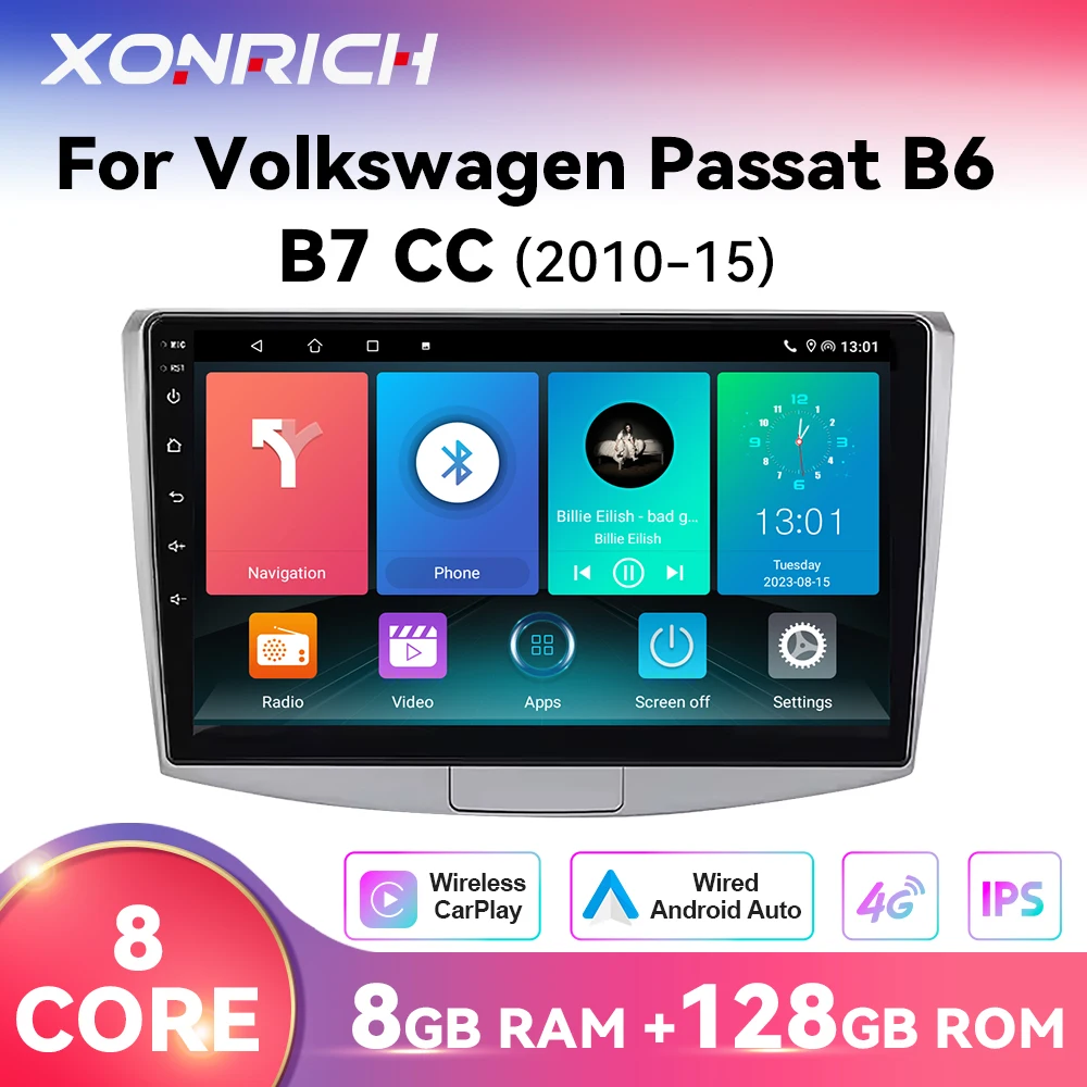 Android 14 Wireless CarPlay Lettore di autoradio per Volkswagen Passat B6 B7 CC 2010-2015 1280*720P IPS Multimedia GPS 4G Wifi DSP