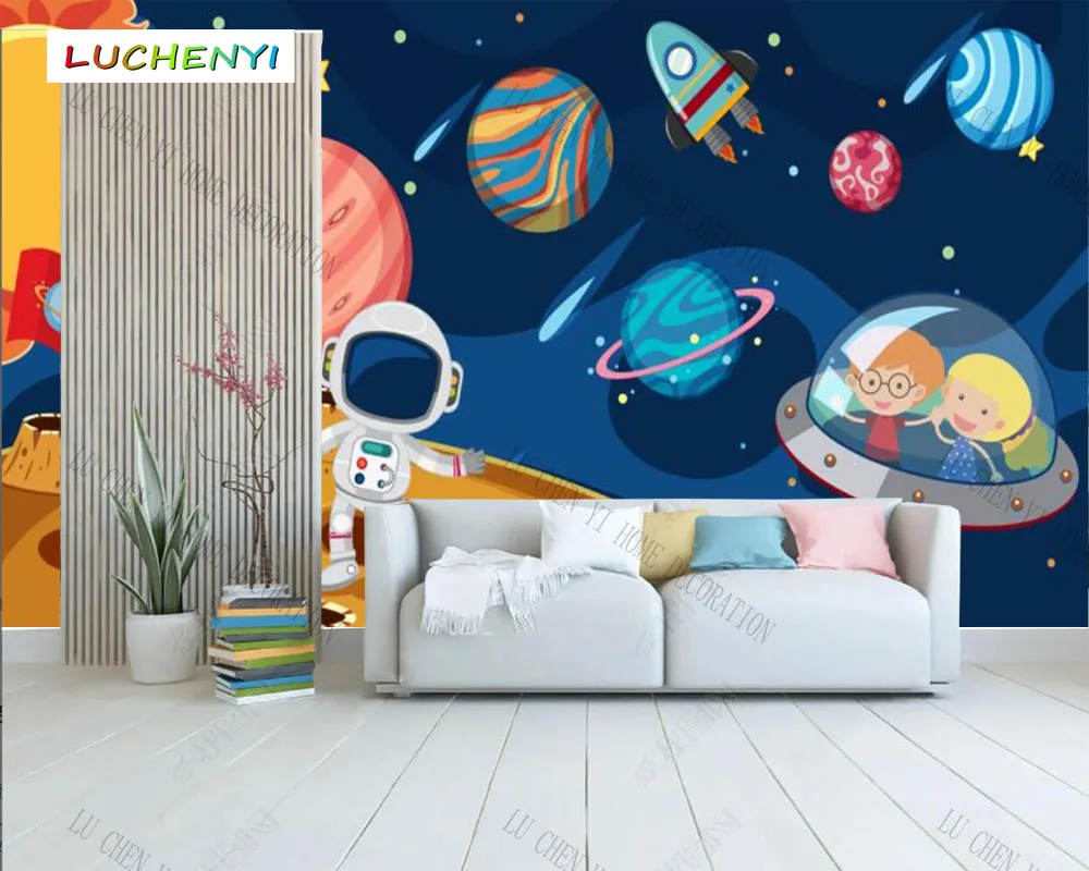 Custom cartoon space and aerospace little astronaut flying dream kids' wallpaper mural children's bedroom home decor sticker