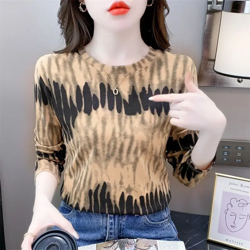 Camisetas estampadas a rayas de manga larga con cuello redondo para mujer, ropa informal holgada que combina con todo, Otoño, 2024