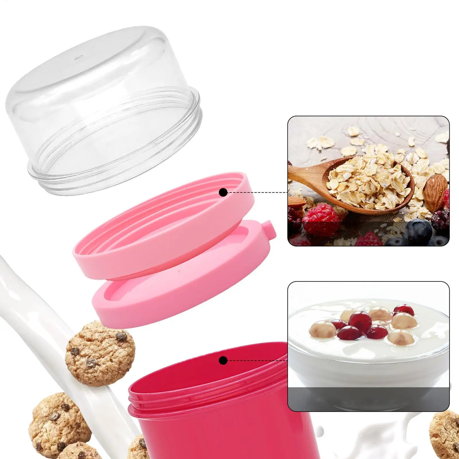 

Breakfast Container Cup With Lids Spoon Double Layer Leak-Proof Reusable Travel Overnight Oats Cereal Holder For Home Office