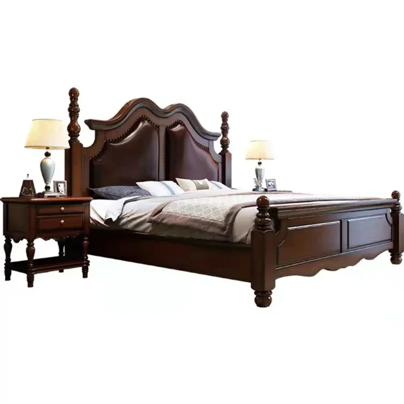 #Wood Large Double Bed Solid Soft Master Brown Human Double Bed Twin Frame Slepping Muebles Para Dormitorio Home Furniture