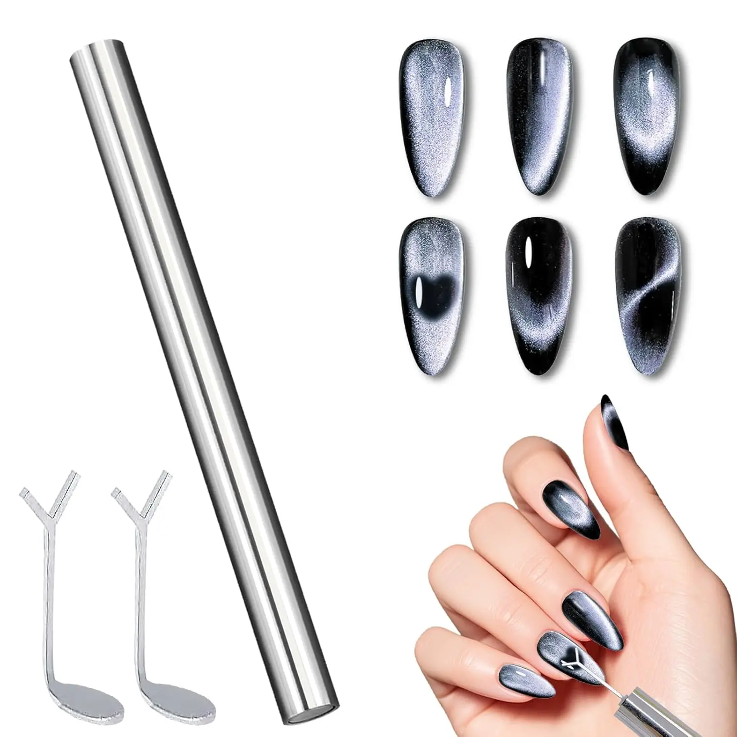 

Heart Shaped Cat Eye Magnet Pen, Dual Head Nail Art Tool for DIY Salon, 3D Magnetic Polish Stick