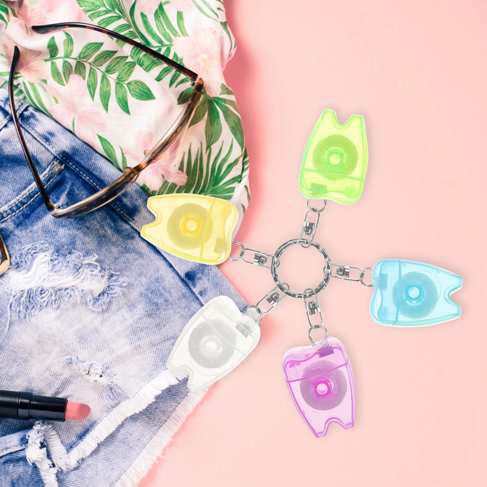 5 قطعة سلسلة المفاتيح المحمولة خيط تنظيف الأسنان العملي مريحة السفر حجم الغبار برهان طويلة الأمد تنظيف الأسنان أداة #4