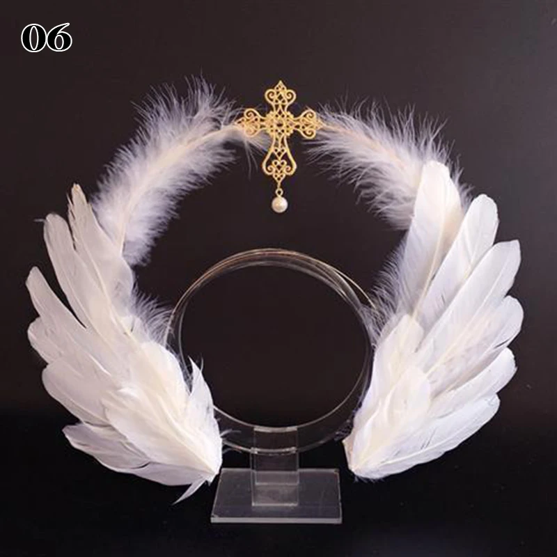 Lolita KC Headband Angel Goddess Headpiece Virgin Mary Halo Bride Crown Baroque Feather Tiara Headwear Halloween Costumes