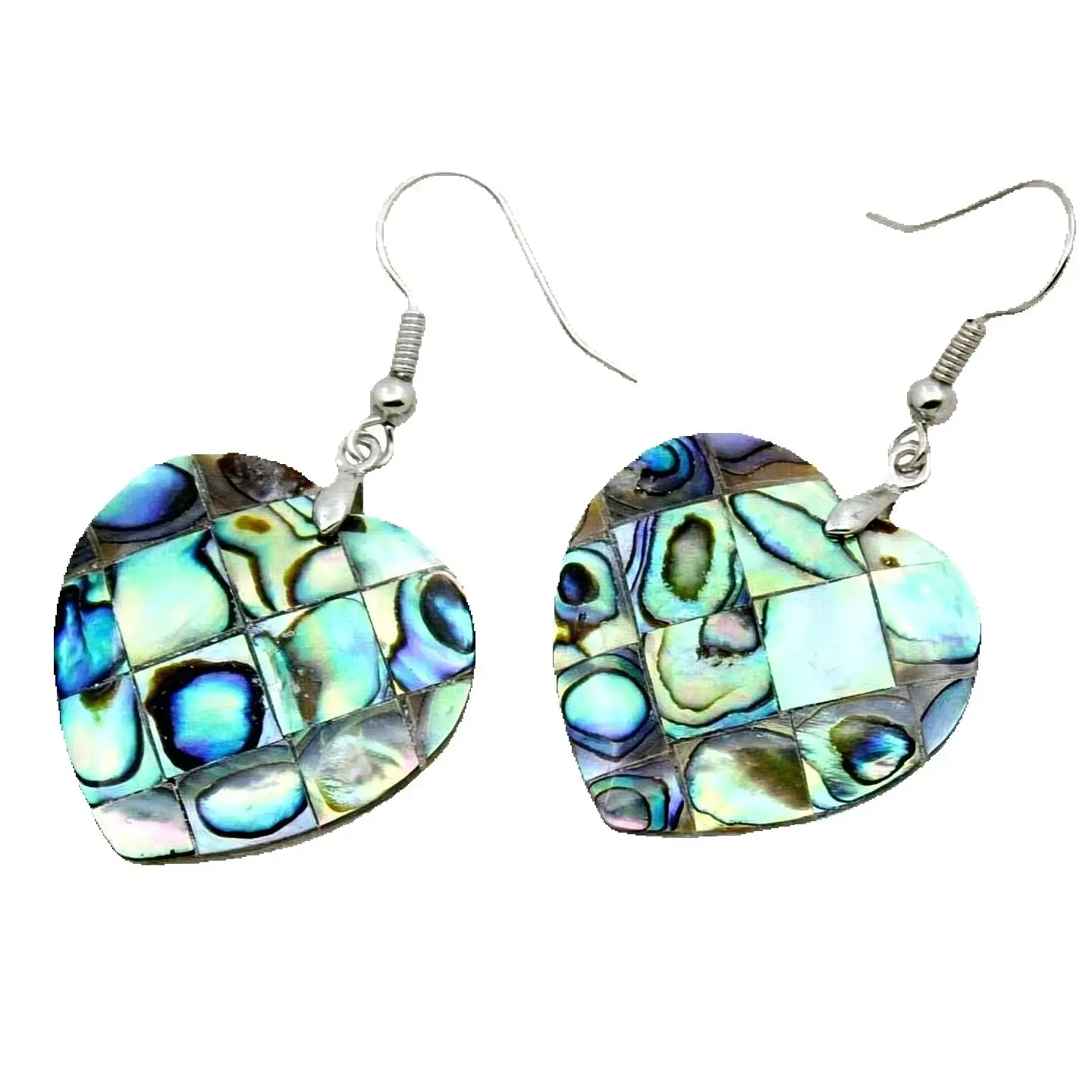 25mm  Natural Paua Abalone Shell Heart Shape Drop Dangle Hook Earring