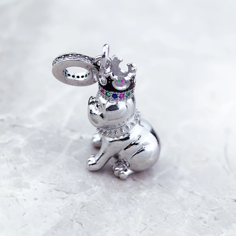 Fashion Bulldog With Crown Pendant Charm 925 Sterling Silver Fine Jewelry King Of Dogs Cute Gift For Women Men