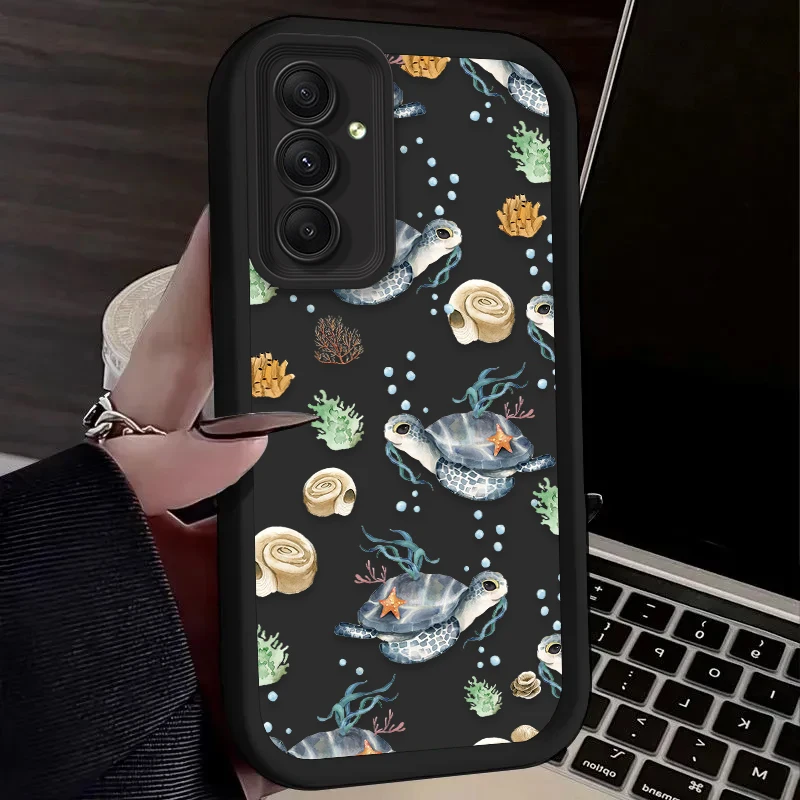 Soft Phone Case for Samsung Galaxy A55 A35 A25 A15 A05 A05S A24 A13 A23 A12 A22 A32 A52 A52S A71 A72 A51 Summer Cartoon Turtle