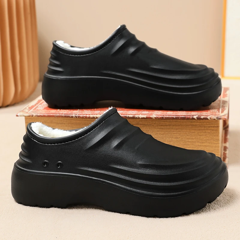 

Winter Men's Cotton Slippers Warm Shoes Outdoor Indoor Waterproof Chef Worker Warm Shoes Male Non-slip House Plush Warm Slippers