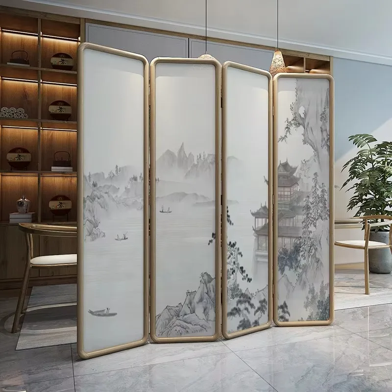 New Chinese Style Solid Wood Screen Foldable Mobile Living Room Partition Bedroom Home Tea Room Office Landscape Folding Screen
