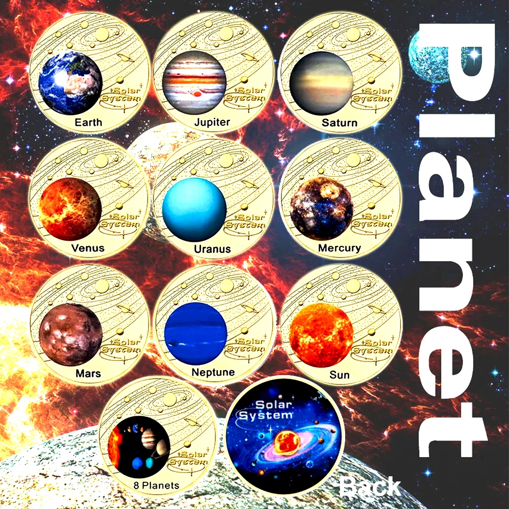 

10pcs Solar System Commemorative Coins Set Planets Earth Mars Sun Collectible Coins Amateur Astronomer Souvenir Holiday Gifts