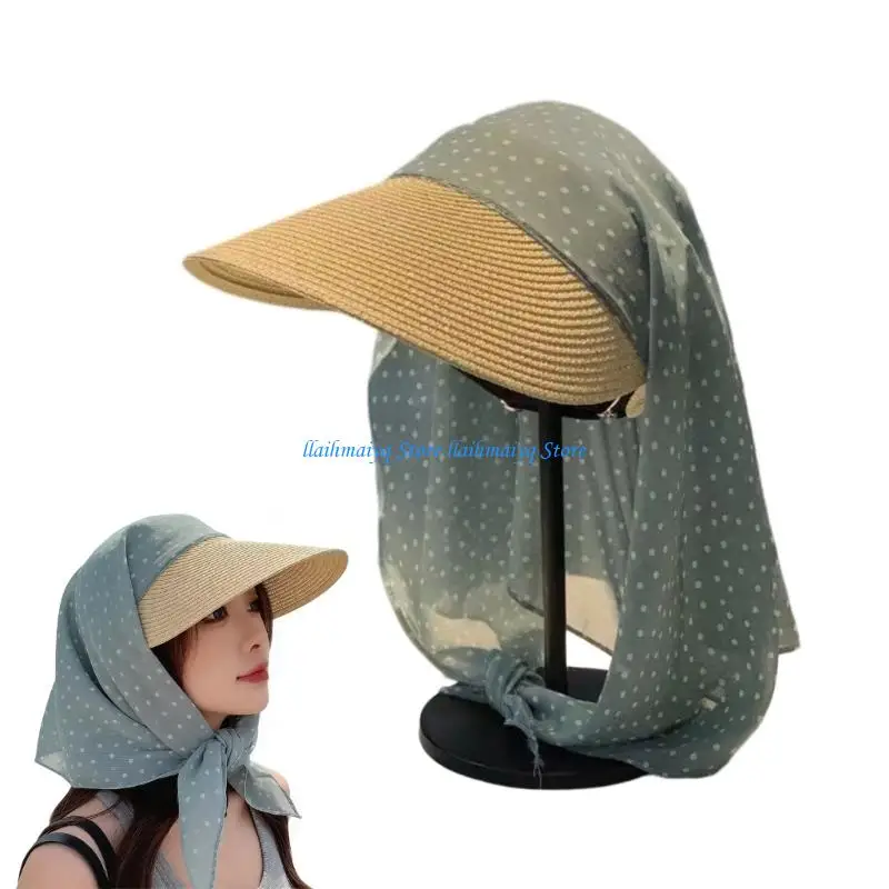 

573B Multiuse Sun Hat with Head Scarf for Women Girl Outdoor Activity Photography