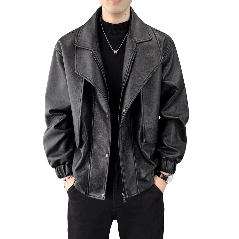

Men's Leather Jacket New Autumn Winter Loose Men's Racing Jacket Motorcycle Suit Windproof Men's Trendy Brand Leather Jacket