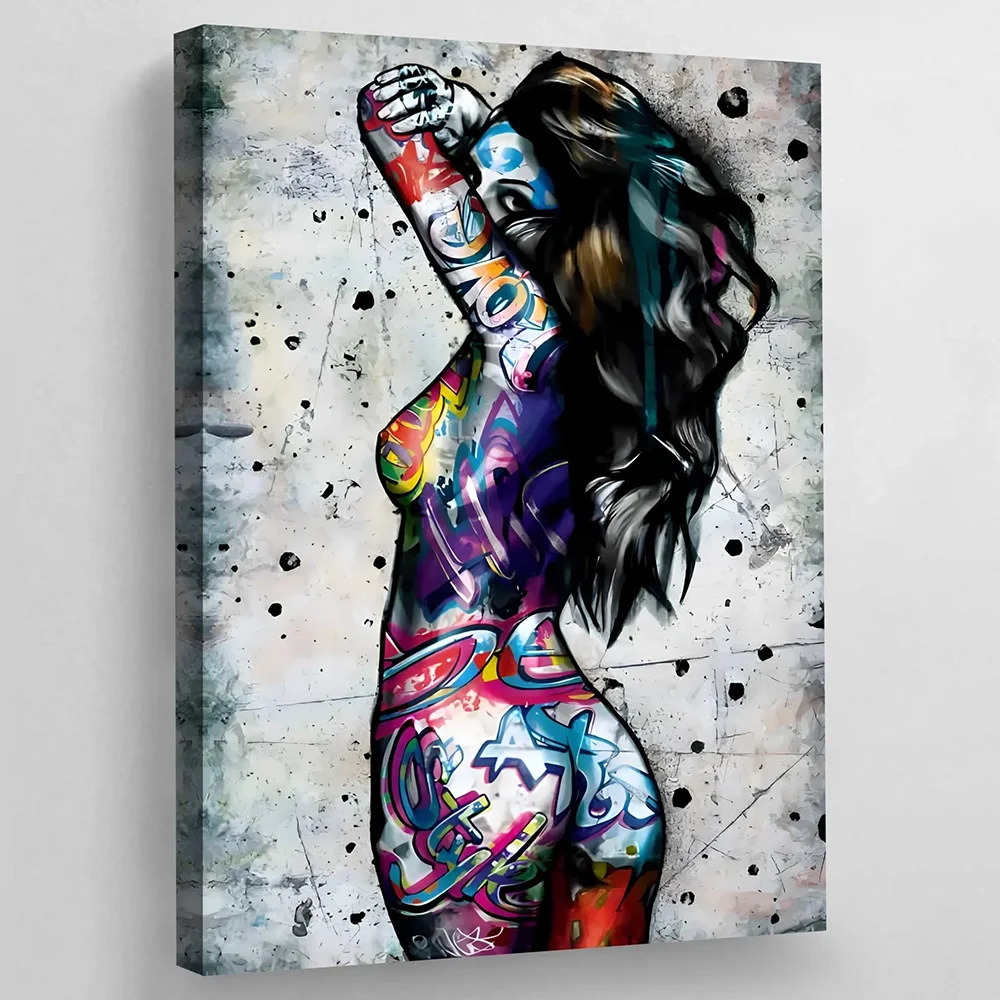 Street Art Woman Body Graffiti Wall Art Canvas Painting Female Body Tattoo Poster And Prints Pictures For Bedroom Home Decor