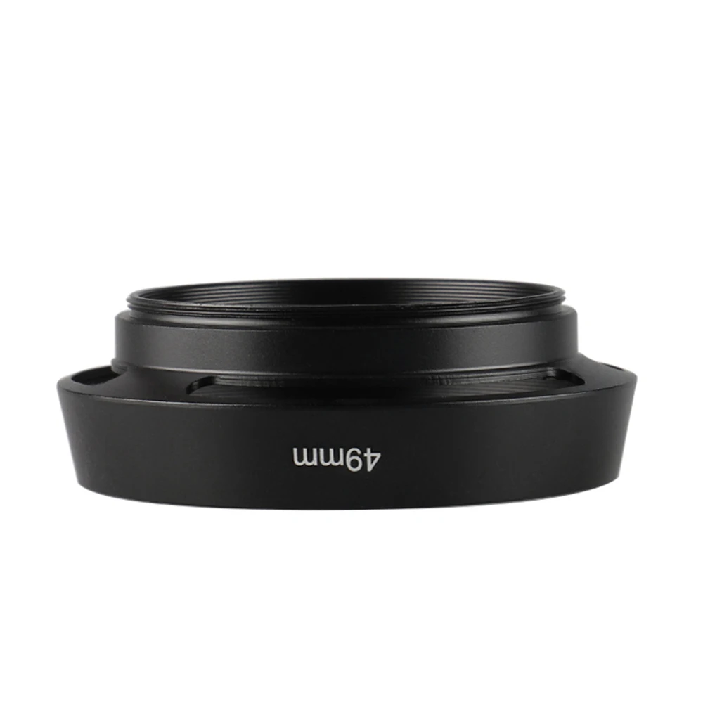 Universal 49mm Metal Screw-in Vented Short Lens Hood Black Camera Photography Accessory for Nikon Canon Sony DSLR Camera