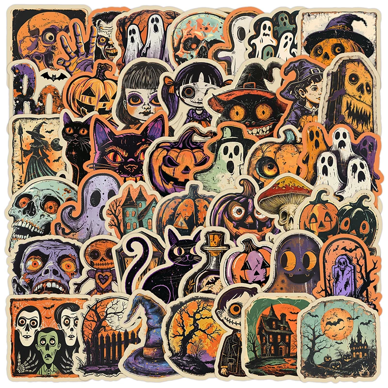 

50PCS Retro Terrifying Halloween Graffiti Stickers DIY Decoration Suitcase Skateboard Skateboard Notebook Decals Kids Toys Gift