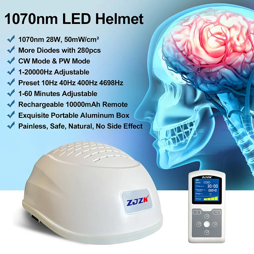 LED 1070nm Phototherapy Helmet for Migraine Head Pain Depression Stroke Rehabilitation With 280 Diodes Continuous Pulse Mode