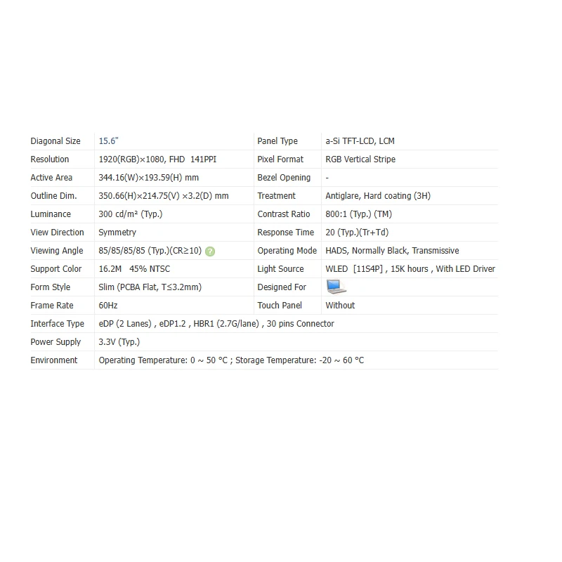 Laptop LCD Screen NV156FHM-N4S 1920(RGB)×1080 FHD IPS eDP 30-pins replacement display 15.6-inch matrix