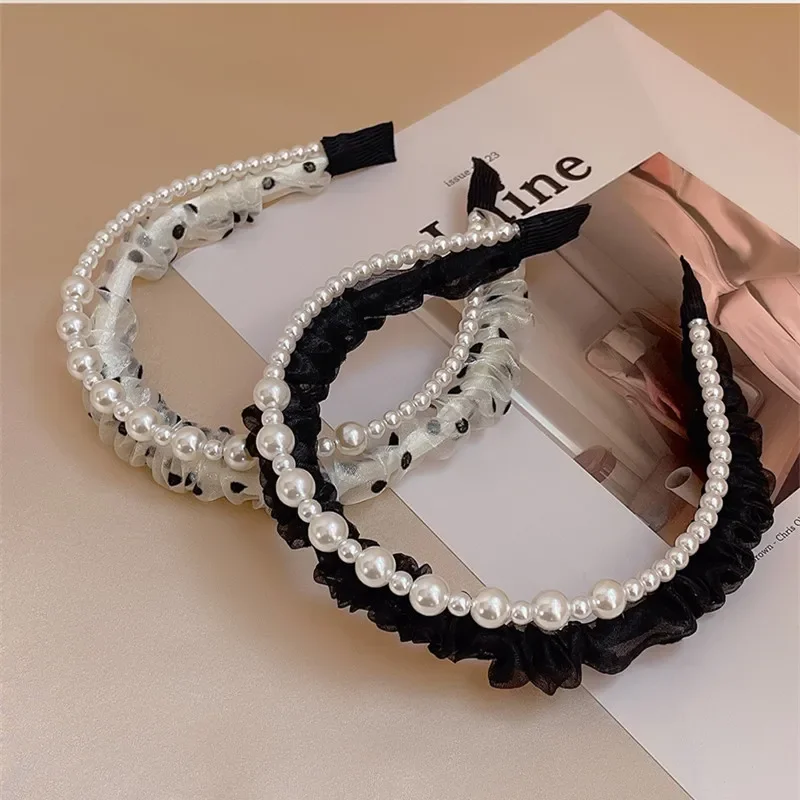 Elegante preto dupla camada malha arco hairband para mulheres meninas coreia doce acessórios de cabelo elegante menina cabeça wear