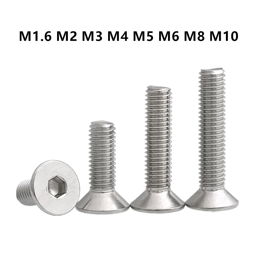 

30pcs M6*8/10/12/14/16/18/20/22/25/30/35-70mm Stainless Steel Flat Head Drive Hexagon Socket Cap Screw Bolt