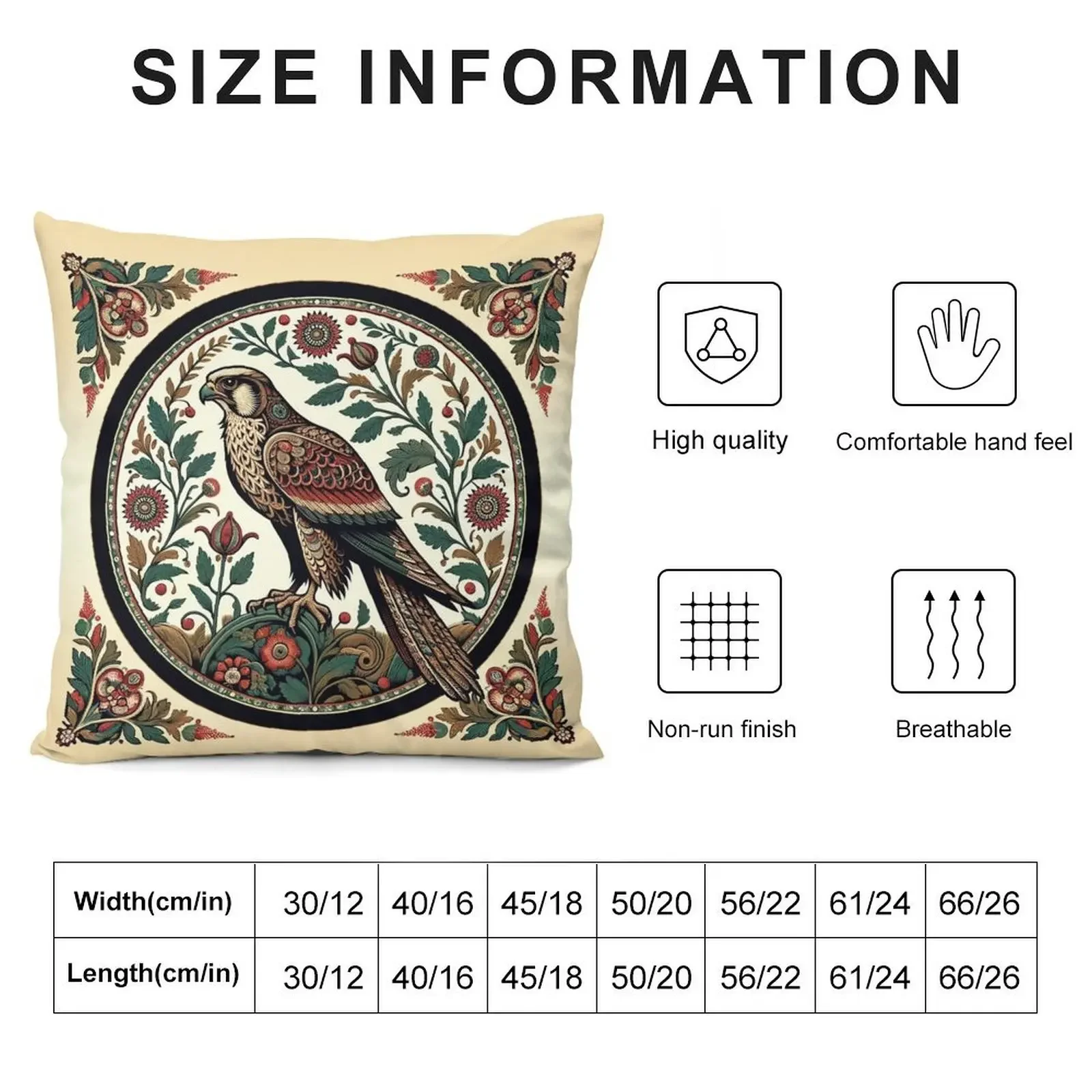 Regal Falcon in Ornate Floral Circle - Intricate Wildlife Art Throw Pillow New year Rectangular Cushion Cover pillow