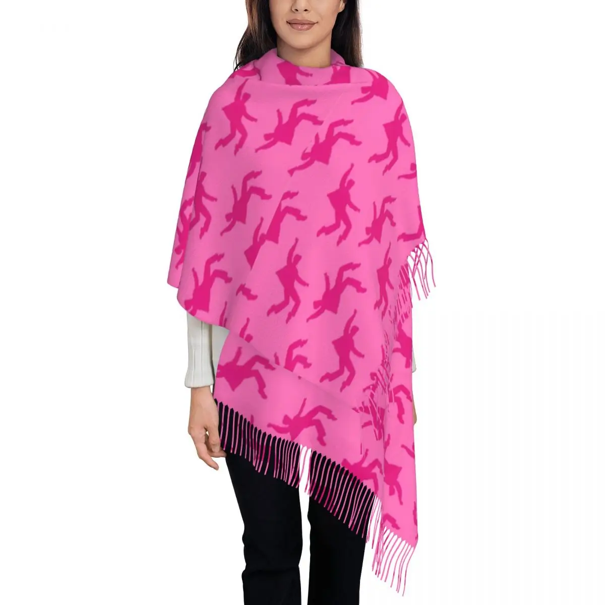 Pink E-Elvis P-Presleys Pattern Scarf for Women Fall Winter Cashmere Shawl Wrap Long Large Scarves with Tassel Lightweight