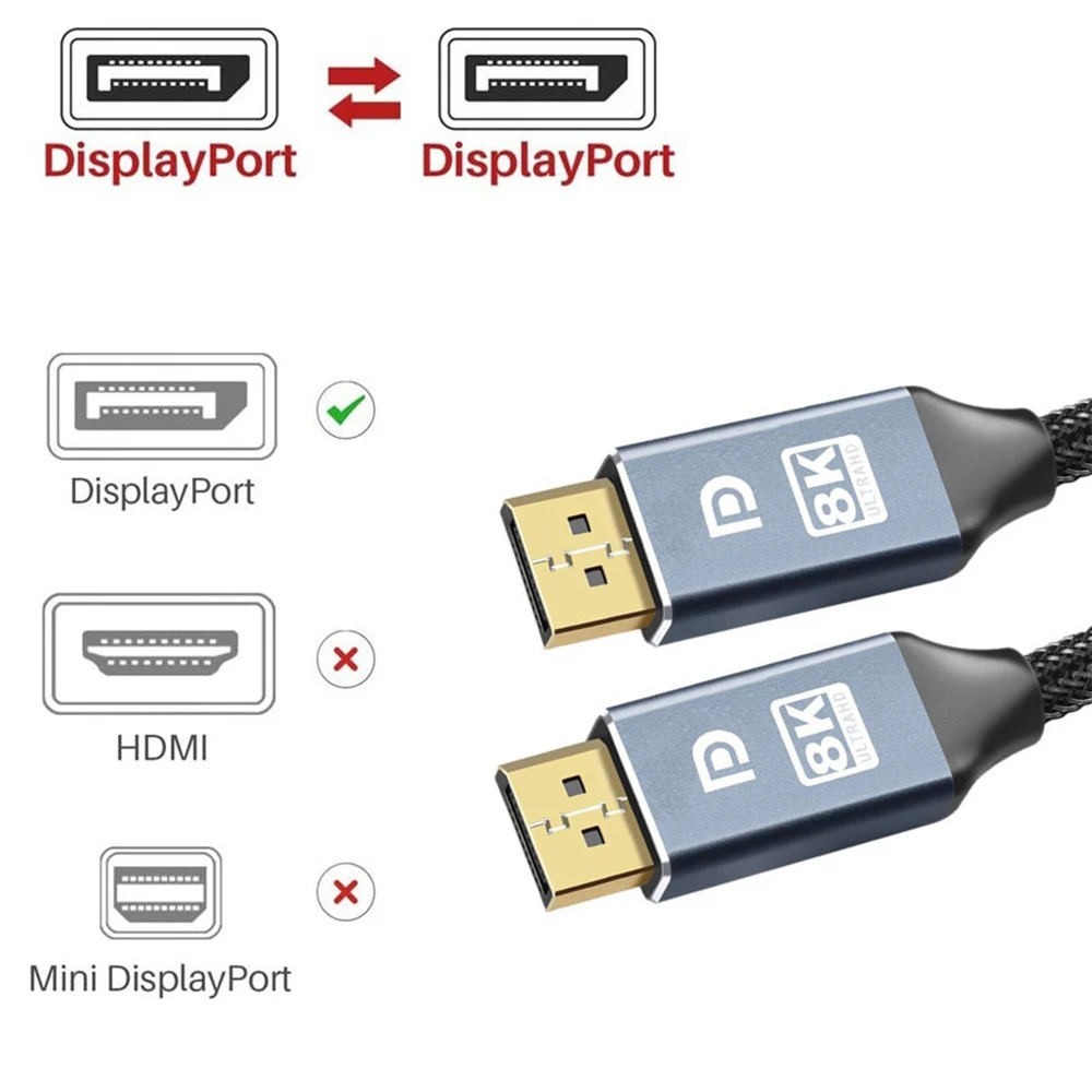 Hannord  Cable DisplayPort Cable DP1.4 DP 240Hz 8K 4K 144Hz 165Hz Display Port Cord Adapter For Video PC Laptop TV