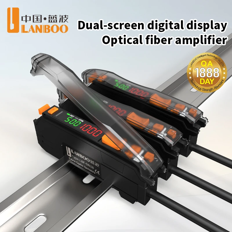 LANBOO Dual Digital Display Fiber Optic Amplifier Diffuse Fiber Optic Sensor Through-beam Fiber Optic (Sold Separately)