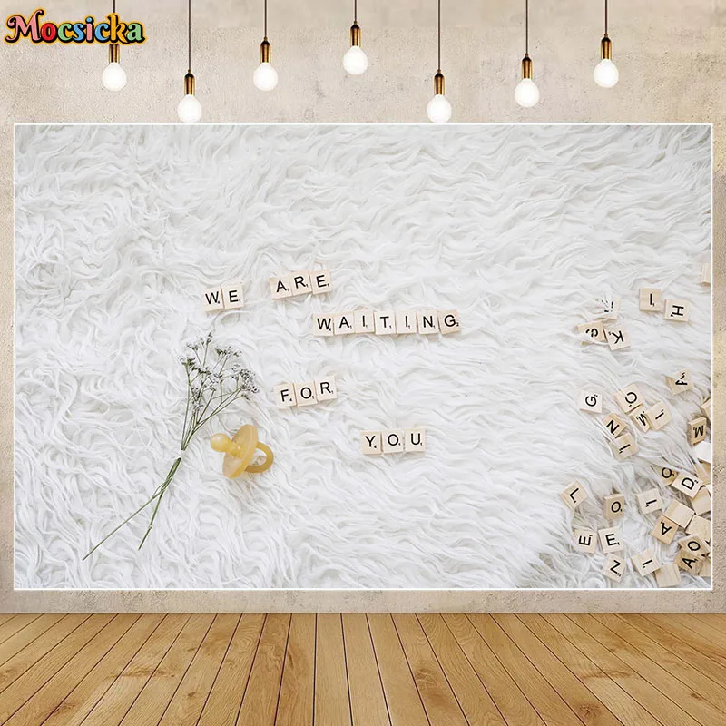 

Mocsicka Newborn Photography Background We Are Waiting For You Baby Shower Boys and Girl Welcome Party Decoration Backdrop Props