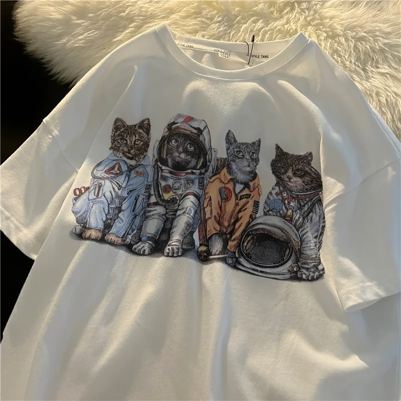Estate Fashion Design Sense nicchia divertente Cartoon Cats t-shirt grafica per le donne Harajuku Casual Versatile a maniche corte Unisex