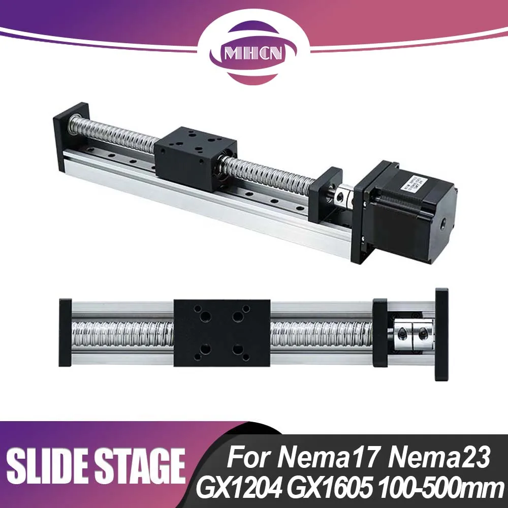 MHCN GX1204 GX1605 Sliding Stage Travel 100-500mm SFU1204 SFU1605 Ball Screw CNC Motion Table For Nema17 Nema23 Stepper Motor