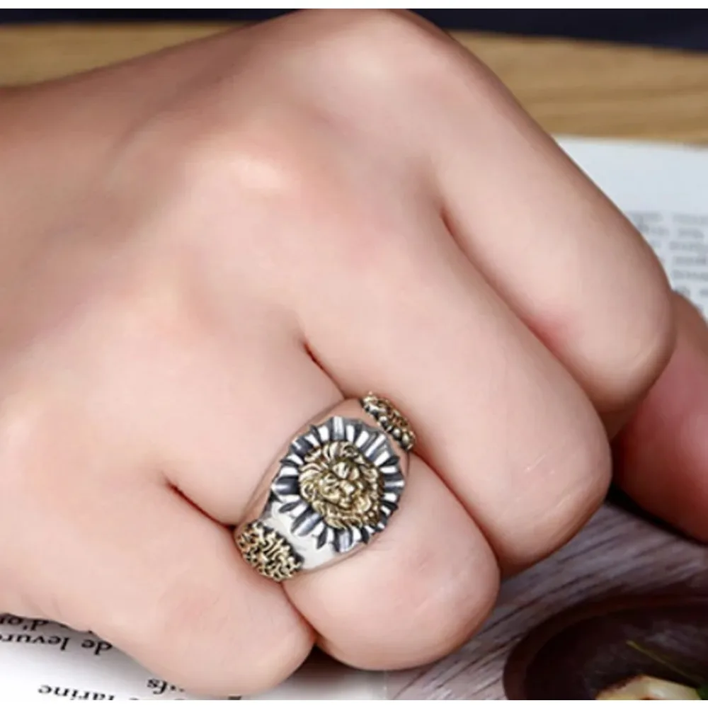 New Fashion Retro Domineering Trend Lion Ring Personalized Men's Lion Heart Adjustable Open Finger Ring Party Accessories Gifts