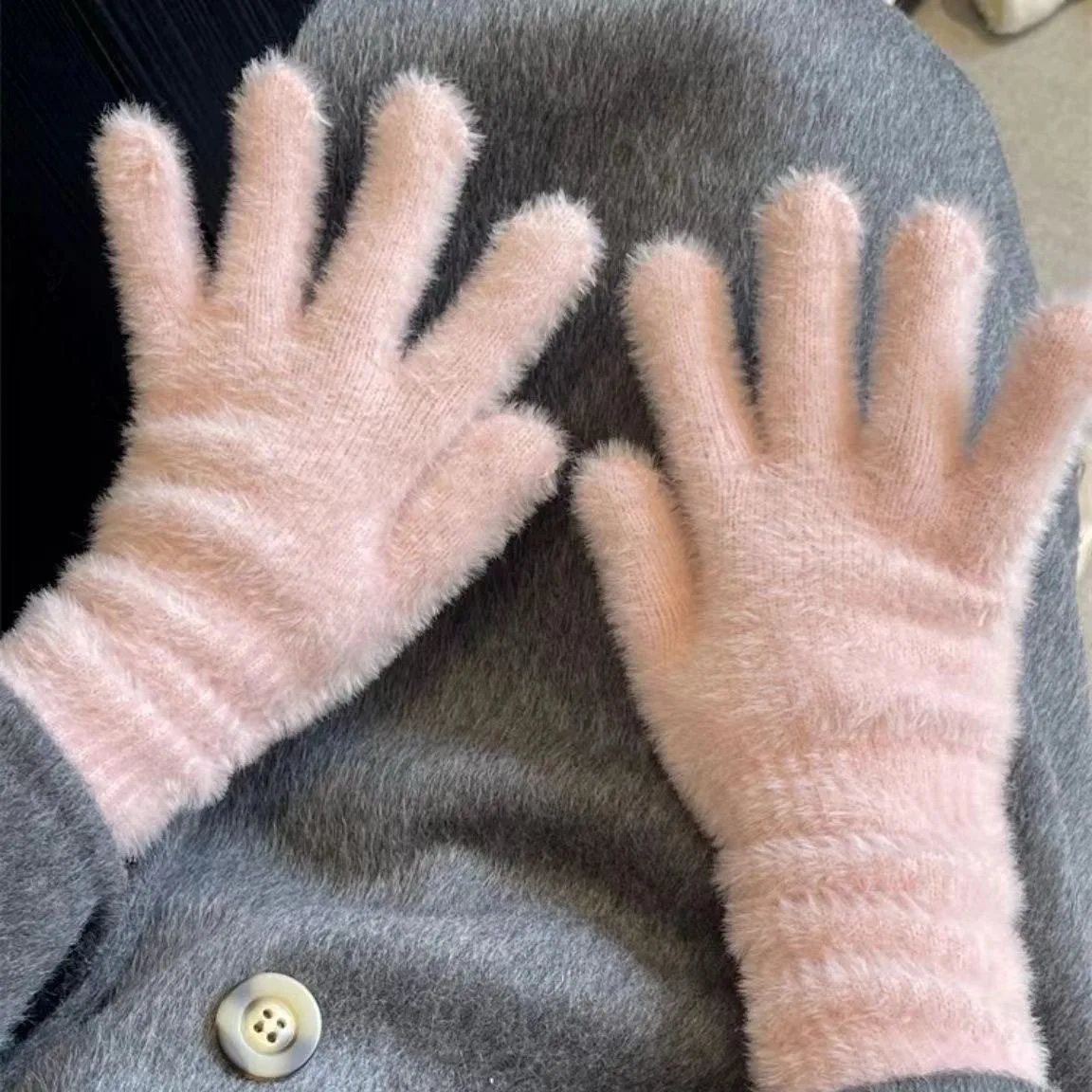 2026 Winter Mink Fur Knitted Gloves For Women Warm Cold Proof Full Fingers Gloves Touchscreen Mittens Cycling Anti Cold Gloves
