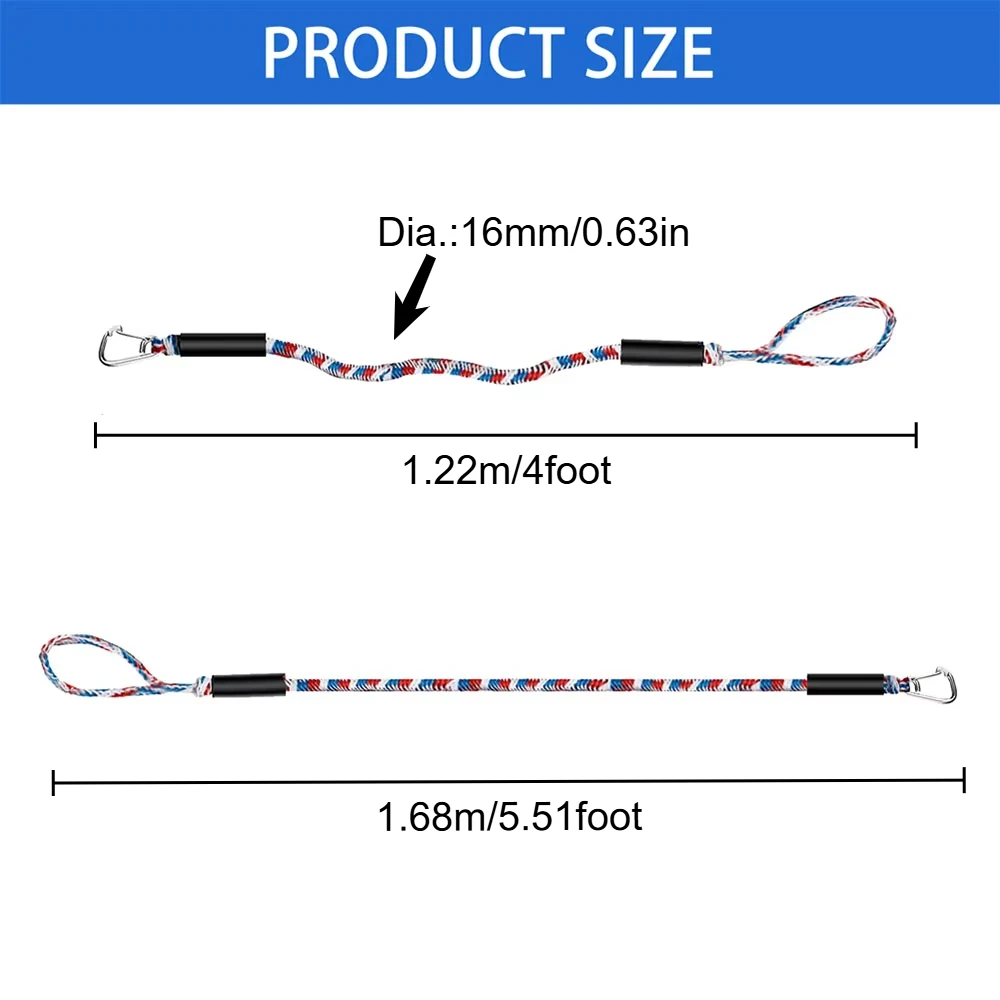 Elastic Mooring Rope Marine Anti-collision Rope 4FT Dock Line with Stainless Hook Adjustable Anchor Ropes Surfing Bungee