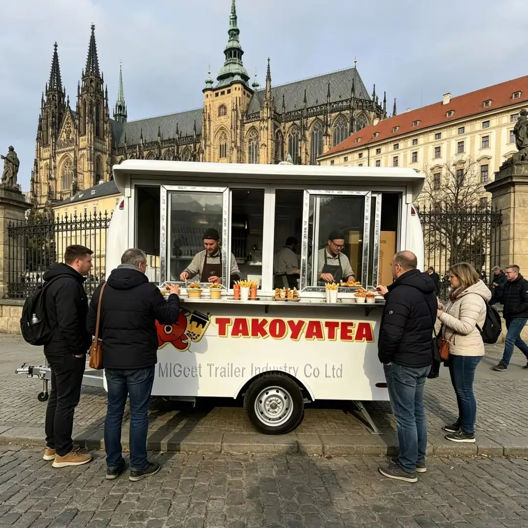 Custom Cartoon Print Mini Food Trailer Mobile Cart for Takoyaki Bubble Tea Snack Amusement Park & Farmers Market Business