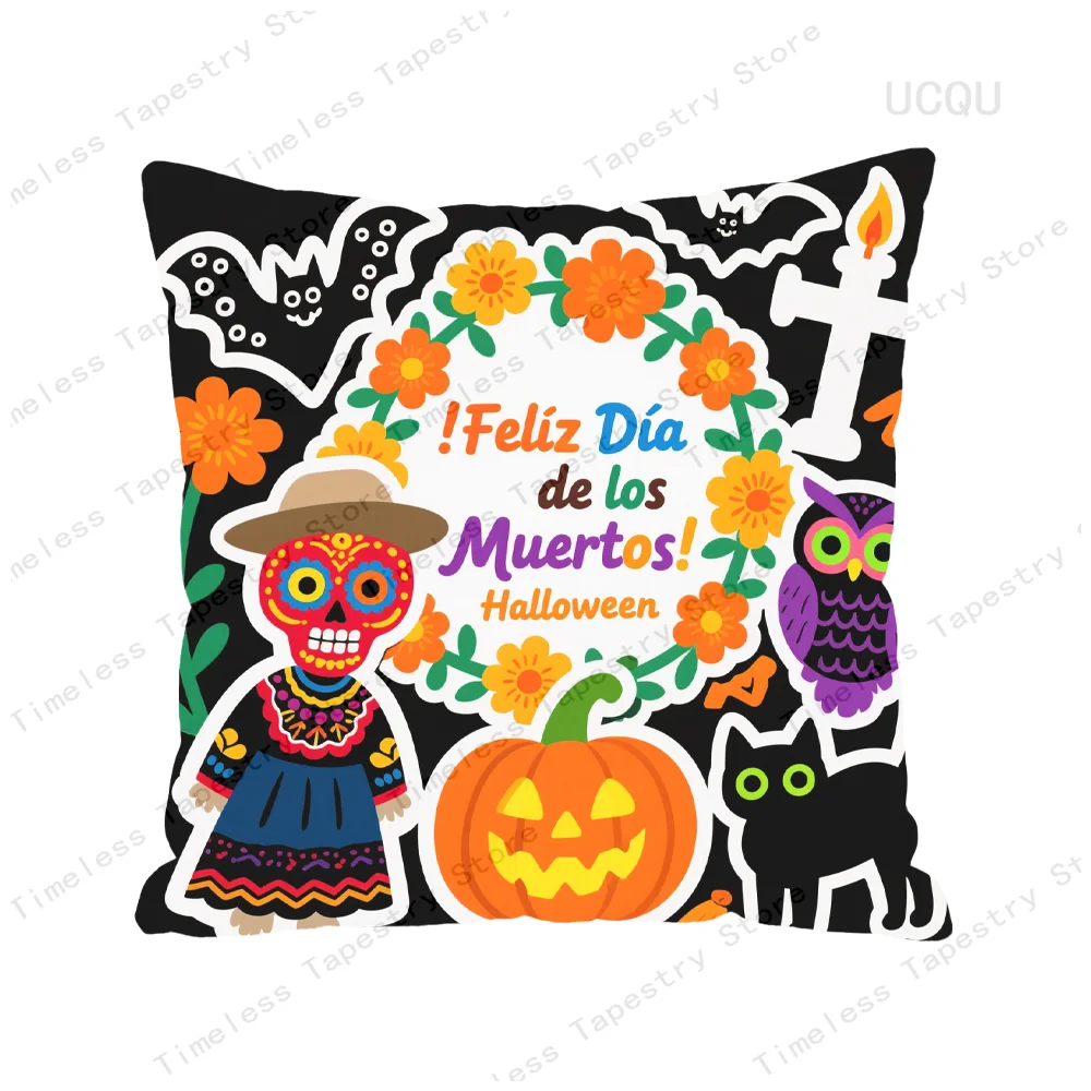 احصل على غطاء وسادة Dia De Los Muertos الممتع مع فن جمجمة السكر المثير لحقيبة وسادة ناعمة ومريحة