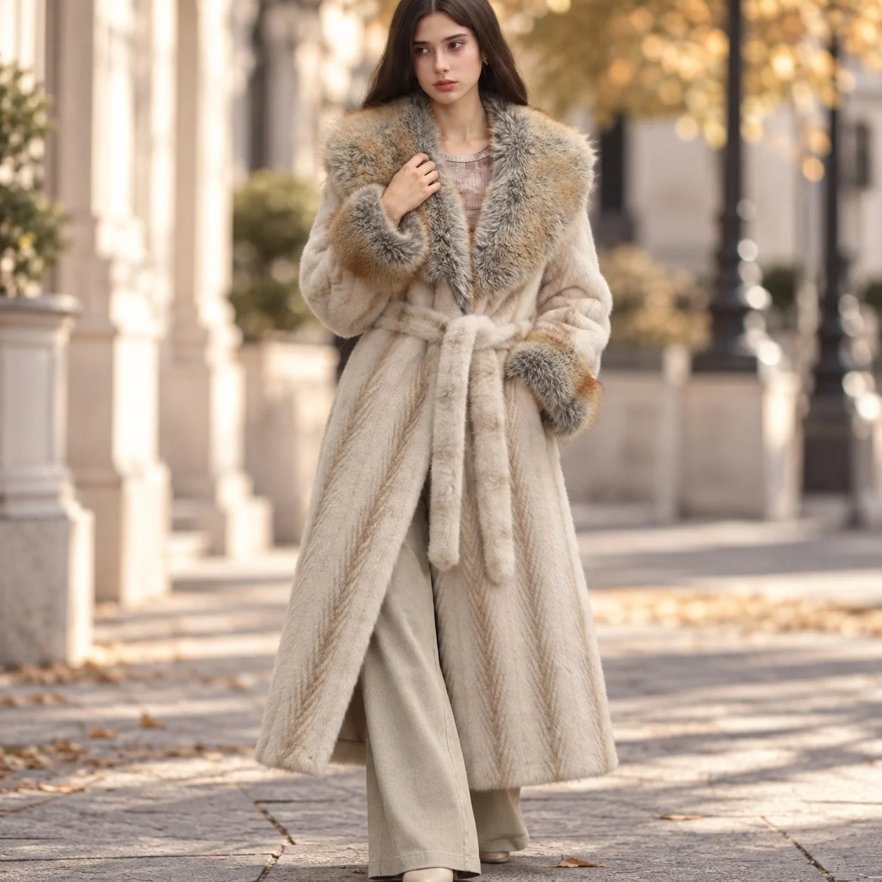 V Neck No Hood Coat with Commuter Chic Extra Long Length Long Sleeve Slimming Fit Patterned Women Coat Summer Mid Length
