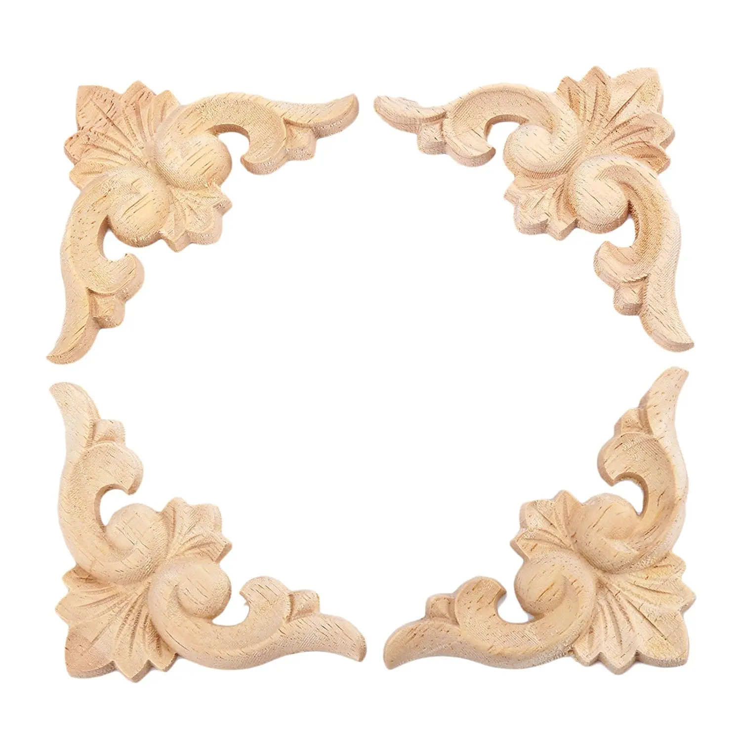 Aplique de esquina tallado de madera, decoración de puerta sin pintar, estilo europeo, 4 piezas, 6x6cm