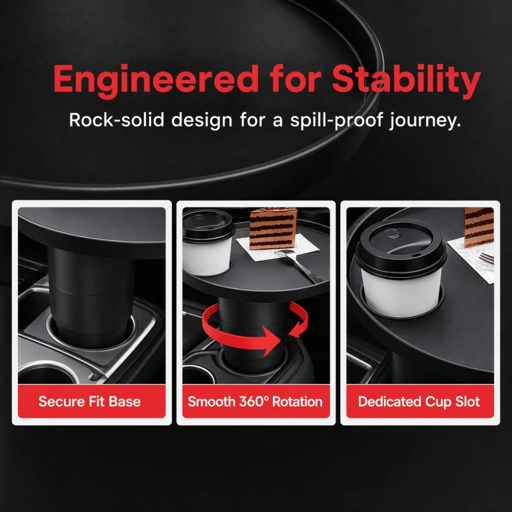 Multifunctional Car Cup Holder Tray Round Car Mounted Car Dining Table 360 Rotatable Quick Installation Car Drink Holder
