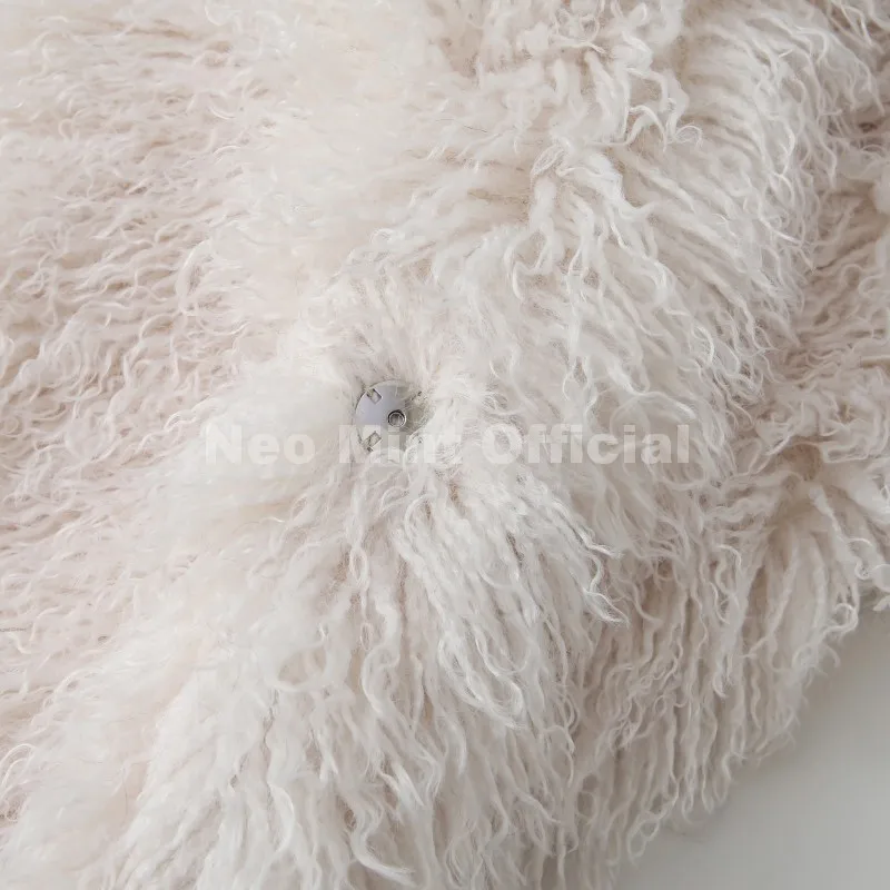 Neo Mint Winter 2025 Trend Burgundy Obsession Long Faux Mongolia Sheep Fur Jacket Coat Women Chic Lapel Collar Fluffy Overcoat